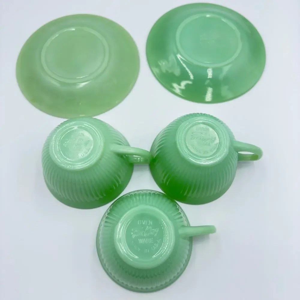 Fire King Coffee Tea Cup & Saucer Jane Ray JadeIte by ANCHOR HOCKING 5pc Set